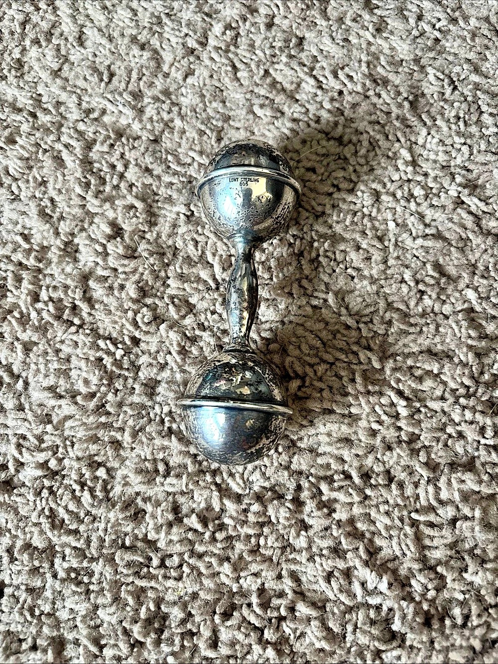 Lunt Sterling Silver Dumbbell Baby Rattle Silver